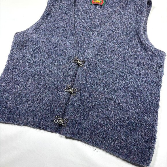 VTG Alps Blue/Purple Chunky Knit Granny Cardigan Sweater Vest Womens Med - Picture 3 of 8